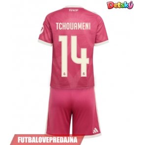 Lacne Dětský Futbalové dres Real Madrid Aurelien Tchouameni #14 2026-27 Krátky Rukáv - Tretina (+ trenírky)